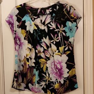 Worthington Blue and Purple Graphic Cap Sleeve Blouse